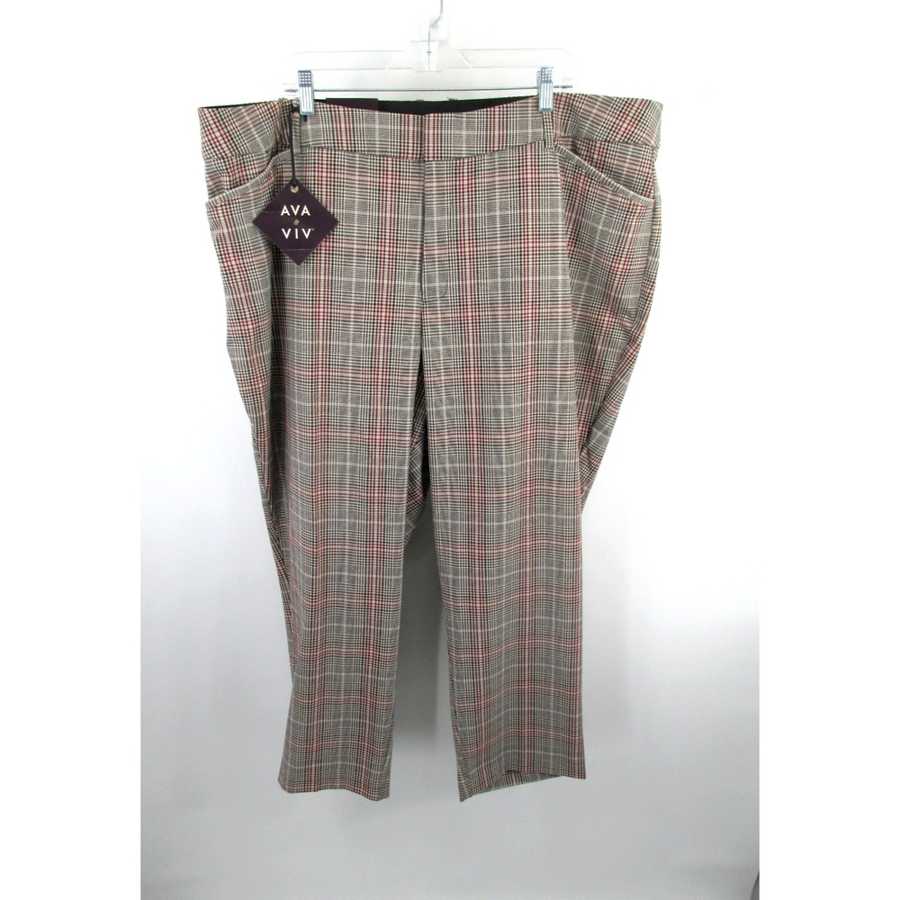Ava & Viv Womens Plus 24 Gray Plaid High Rise Tapered Ankle Pants Stretch New